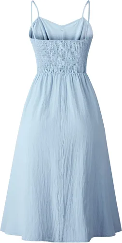 Vista 48 de Angashion - Vestido floral de verano estilo bohemio para mujer, con botones, bolsillos y tiras ajustables