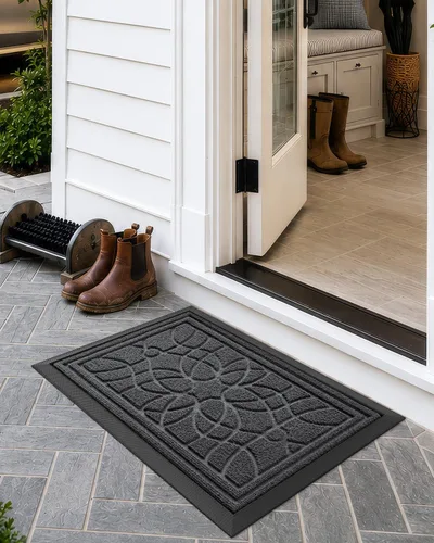 Vista 2 de DEXI Tapete para puerta delantera, 17 x 30 pulgadas, resistente Gris