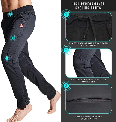 Vista 5 de Souke Sports Pantalones de ciclismo de invierno para hombre, a prueba de viento, de forro polar térmico para ciclismo pantalones deportivos