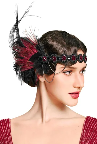 Vista 6 de BABEYOND Diadema de plumas con lentejuelas de los años 20, accesorios para el cabello de Gatsby