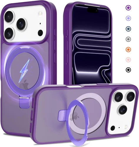 Vista 35 de Funda con soporte ultra magnético para iPhone 15 Pro [protección militar contra caídas] [compatible con MagSafe] a prueba de golpes, translúcida