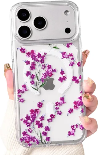 Vista 24 de NITITOP Funda magnética transparente compatible con iPhone 14 Plus/15 Plus, compatible con MagSafe lindas flores, hojas florales para mujeres