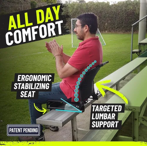 Vista 4 de STRONGBACK Lumbar Support Stadium Seat for Bleachers – Ergonomic Chair with Back Support for Adults & All-Day Comfort Negro/Gris