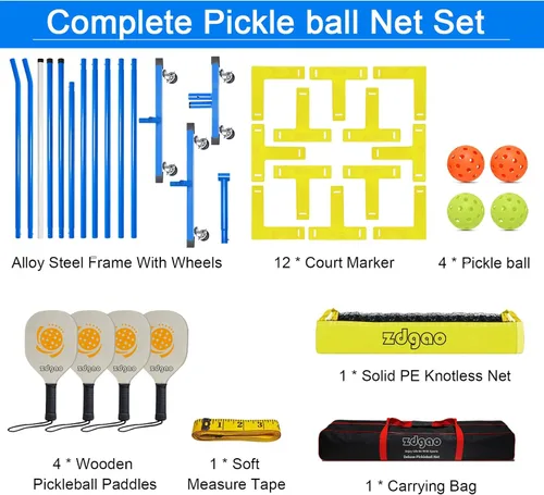 Vista 7 de Pickleball Net for Driveway - Portable Pickleball Set with Net and Paddles Set of 4, Court Marking Kit, Outdoor Pickleballs, Carry Bag, Steady Metal