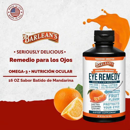 Vista 3 de Barlean's Aceite de pescado con remedio ocular Omega-3 de mandarina, 1000