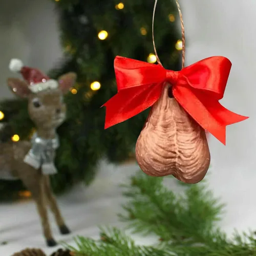 Vista 4 de Colgante de Navidad 3D, divertidos adornos de huevo para árbol, decoraciones colgantes hechas a mano para amigos y familiares (A, 1 unidad)