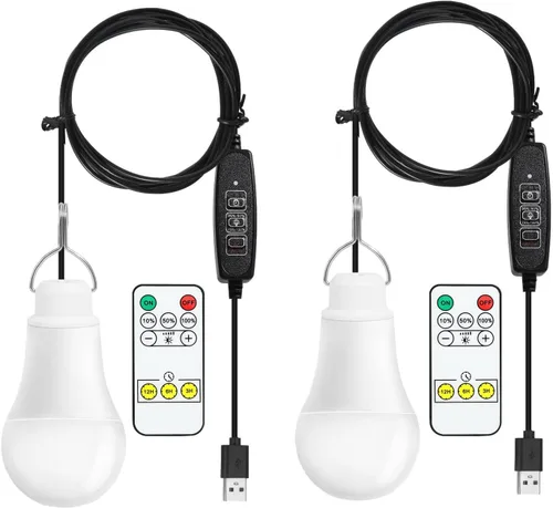 Vista 8 de Paquete de 2 bombillas USB regulables alimentadas por USB de 5 V 7 W, lámpara colgante para exteriores, portátil, para campamento, camión, tienda
