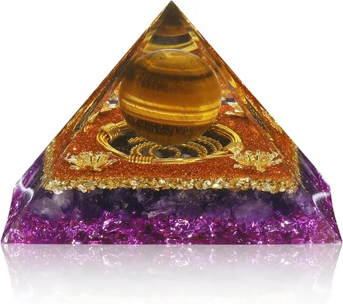 Vista 9 de Hopeseed Pirámide de cristal de orgón, amatista y piedra arenisca azul, pirámide de cristales curativos para Energ positivo, reduce el estrés
