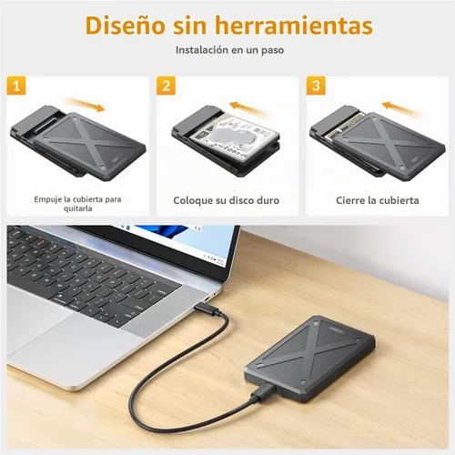 Vista 6 de iDsonix Carcasa para disco duro de 2.5 pulgadas, 6Gbps USB C 3.1 a SATA III Caja de disco duro externo sin herramientas para SSD HDD de 0.276
