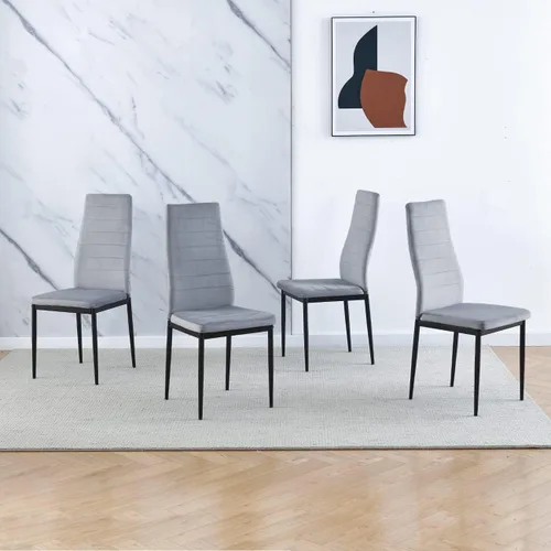 Vista 4 de Juego de 4 mesas y sillas de comedor de cristal moderno de 5 piezas para cocina pequeña, mesa rectangular de vidrio templado y 4 sillas de comedor