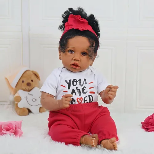 Vista 7 de KSBD Realistic Reborn Baby Doll Niña Negra – Muñeca Recién Nacida Afroamericana Realista de 20 Pulgadas con Cuerpo Suave Conjunto de Regalo