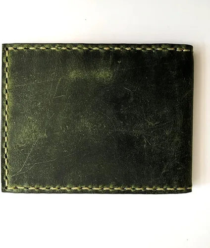 Vista 3 de Cartera de cuero para hombres I Crazy Horse I Slim Wallet para hombres y mujeres diseño único para hombre I Best Gift Idea forro polar verde