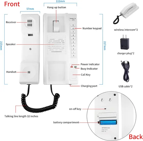 Vista 5 de Paquete de 2 intercomunicadores inalámbricos para el hogar, sistema de intercomunicación inalámbrico, teléfono de intercomunicación en tiempo real