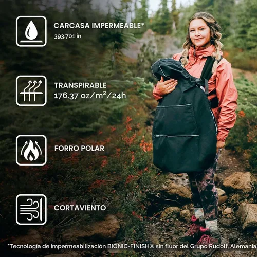 Vista 2 de JAN & JUL Funda impermeable para bebé con capucha y bolsillos, universal para portabebés y cochecitos (Negro)