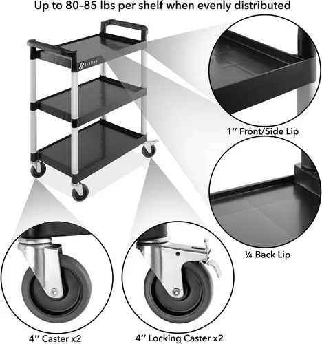 Vista 2 de Jubilee Carrito de servicio utilitario de 3 niveles con ruedas, 31.5" x 37.5