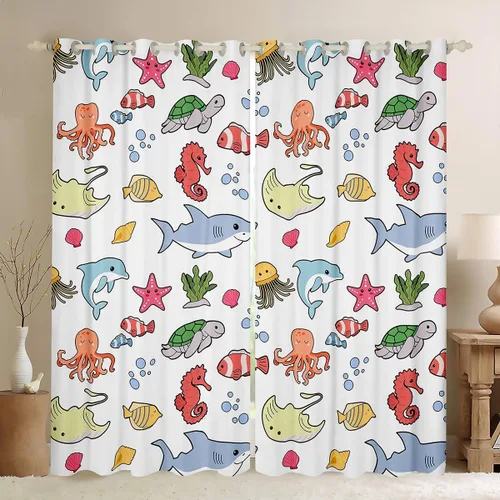 Vista 23 de Castle Fairy Daisy Florals Curtains for Living Room,Cartoon Wildflowers Window Drapes Bedroom Blackout,Retro Country Style Window Treatment Grommet