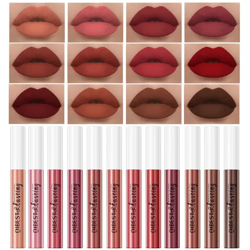 Vista 12 de Juego de 12 piezas de colección de brillo labial hidratante, 12 tonos 12 colores brillantes