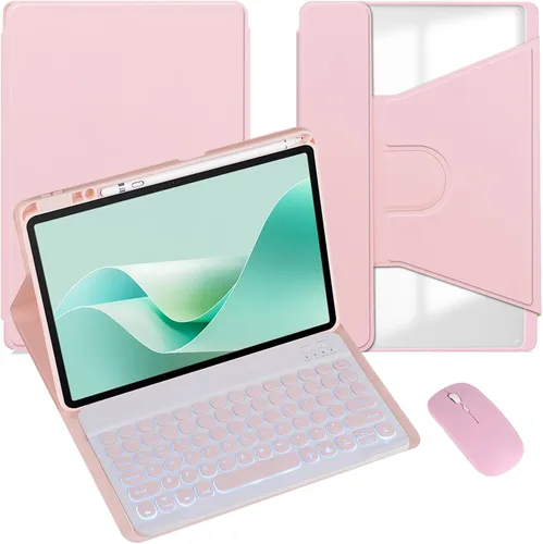 Vista 16 de Funda para tableta Samsung Galaxy Tab A8 de 10.5 pulgadas, teclado redondo inalámbrico desmontable Bluetooth, cubierta trasera transparente