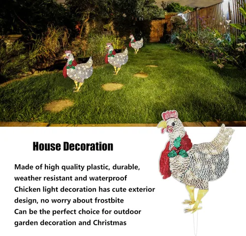 Vista 7 de Plplaaoo Decoración navideña de pollo iluminado con luces LED – Adorno de pollo iluminado con bufanda, funciona con pilas, decoración de pollo
