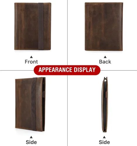 Vista 8 de Top Grain Leather - Padfolio de 8.3 pulgadas para hombres y mujeres, diseño vintage hecho a mano, organizador multifuncional de cartera de negocios