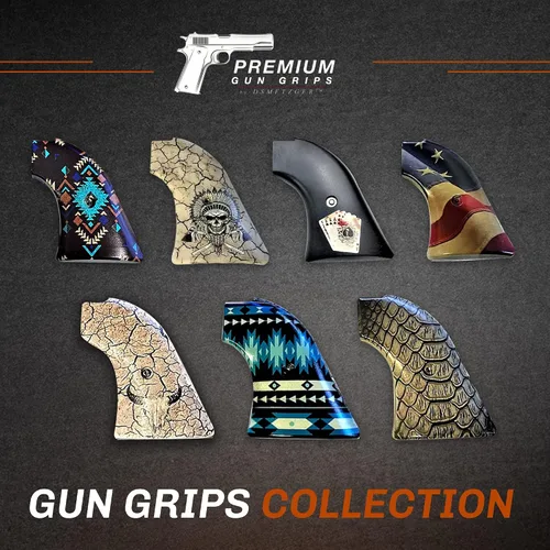 Vista 9 de Premium Gun Grips Puños de repuesto compatibles con Heritage Arms Rough Rider Solid ABS HD Imagen de una serpiente negra con estampado UV