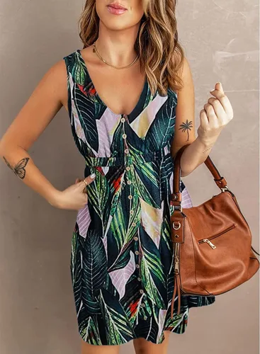 Vista 3 de Hount Vestido casual de verano sin mangas con botones y bolsillos para mujer 2023