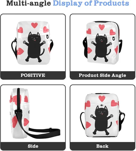 Vista 4 de Bolso de mensajero de salto de gato negro para mujeres y hombres, bolso cruzado para colgar al hombro, bolso cruzado pequeño para conciertos