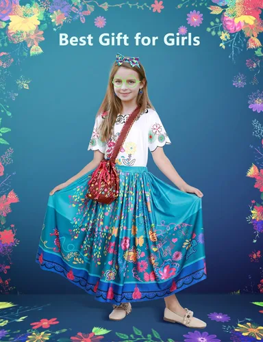 Vista 6 de Ainvliya Encanto Dress for Girls, Mirabel Isabella Encanto Costume, Christmas Cosplay Princess Dress Up With Bags Earrings