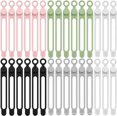 Vista 15 de Reusable Silicone Cable Organizer, Cord Holder Wire Ties for Bundling Charger Cables, Home Office Travel Gadgets (Green-5pc)