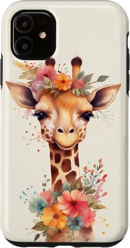 Vista 8 de Cute Giraffe with Flowers Giraffe Floral Case for iPhone 17
