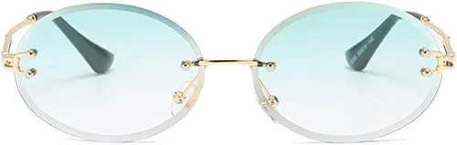 Vista 2 de LASPOR Gafas de sol ovaladas retro para mujeres y hombres, a la moda, vintage, de metal dorado, sin marco, lentes tintados, protección UV400