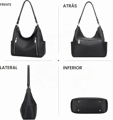 Vista 3 de Over Earth Monederos de cuero genuino Bolso de hombro tipo hobo mediano 01-Negro