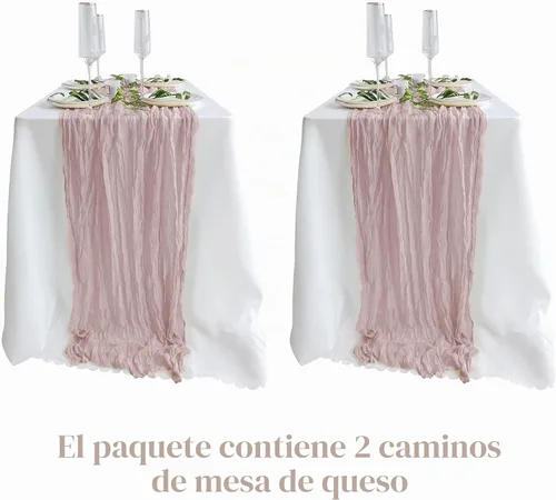 Vista 4 de Paquete de 2 caminos de mesa de gasa de color rosa sucio, camino de mesa de gasa de 10 pies, estilo bohemio, decoración para novia, baby shower