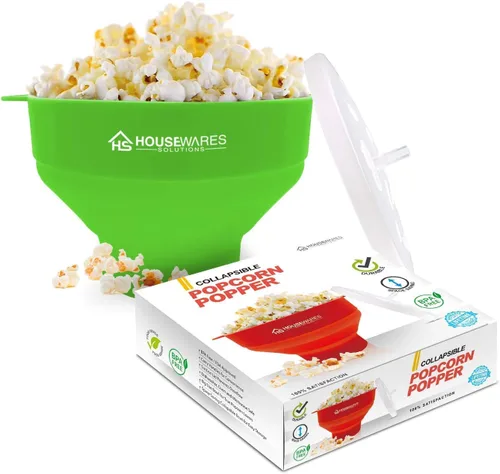 Vista 15 de BRENSTEN - Tazón plegable de silicona para palomitas de maíz con aire caliente para microondas con tapa y asas - Aqua