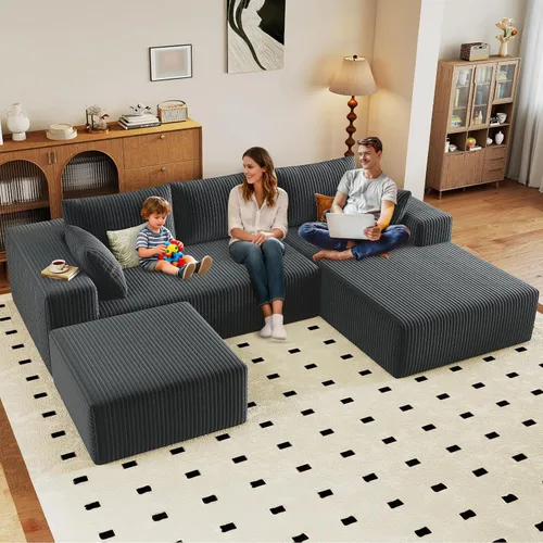 Vista 54 de Lakifun Sofá en Forma de L de 107" con Otomana, Seccional Modular Moderno Sofá Cómodo en Forma de U Nube, Asiento Profundo, Chaise Longue Cama