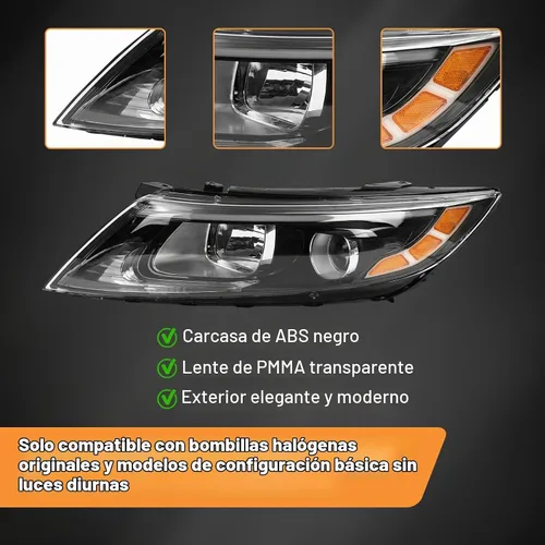 Vista 5 de Para faros halógenos de lado del conductor izquierdo 2014 2015 Kia Optima EX LX Proyector Carcasa negra sin DRL (Solo para modelo de EE. UU.)