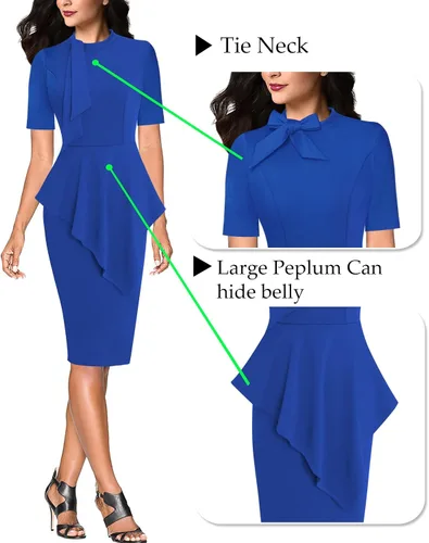 Vista 5 de VFSHOW Womens Bow Tie Neck Asymmetrical Peplum Slim Work Business Office Pencil Dress