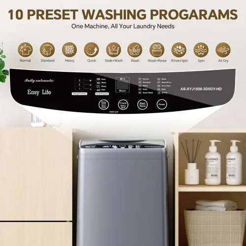 Vista 10 de [Usado] NEWBULIG Lavadora portátil de 1.06 pies cúbicos, capacidad de 7.7 libras, lavadora compacta completamente automática con 10 ciclos de lavado