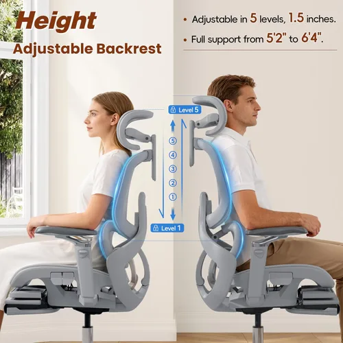 Vista 6 de GABRYLLY Silla de oficina ergonómica de malla con reposapiés, silla de escritorio grande y alta con soporte de respaldo ajustable de 5 niveles
