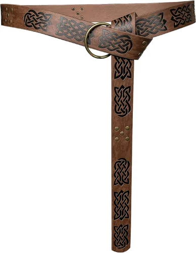 Vista 10 de HiiFeuer Cinturón de cuero PU con relieve medieval y anillo en O, cinturón retro de caballero renacentista Negro B