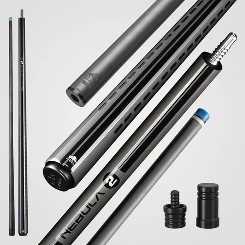 Vista 10 de RHINO Nebula 2 Pool Cue - Premium Carbon Fiber Shaft & Composite Butt. Time Crystal Tip, Pro Taper Design. 3/8-8 Joint, Wrapless. Low Deflection
