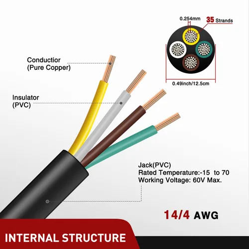 Vista 2 de Nilight Cable de extensión de alambre de remolque de 4 vías de 25 pies 14 Cable de extensión de remolque de 4 pines de 25 pies