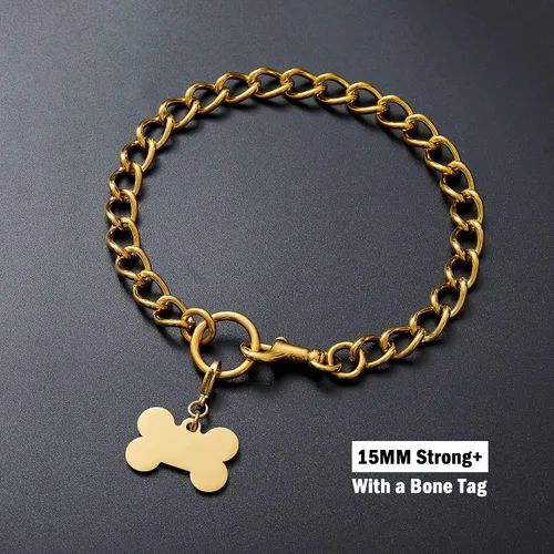 Vista 5 de Collar de perro con diseño de clip, chapado en oro de 18 quilates, resistente cadena en P de acero inoxidable para perros pequeños, medianos