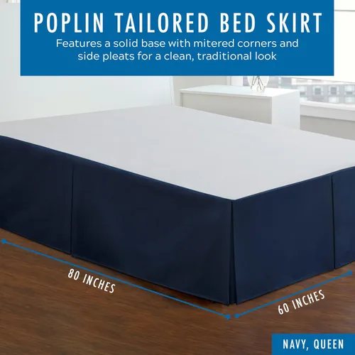 Vista 2 de Rodapié de popelina a medida para cama de Fresh Ideas, 14 pulgadas Azul marino