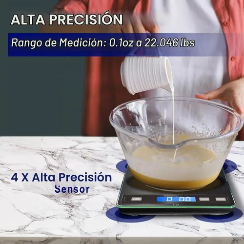 Vista 5 de hito Báscula de cocina digital de 22 libras, recargable, resistente al agua, peso gramos y onzas, 1 g/0.1 oz, precisa, para pérdida de peso, cocinar