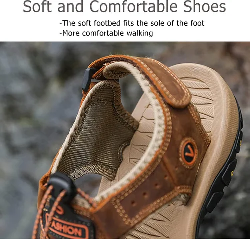 Vista 2 de Giwonygki Sandalias deportivas para hombre con puntera cerrada, zapatos de agua de cuero, ligeras, para caminar, casuales, al aire libre