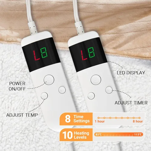 Vista 4 de Manta térmica eléctrica de 50 x 60 pulgadas, manta eléctrica de franela suave y sherpa con 10 niveles de calefacción, se apaga automáticamente