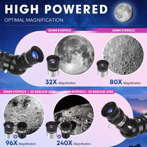 Vista 3 de Telescopio, Telescopio para Adultos de Alta Potencia, Telescopio Refractor Profesional de 90mm de Apertura y 800mm para Adultos Principiantes