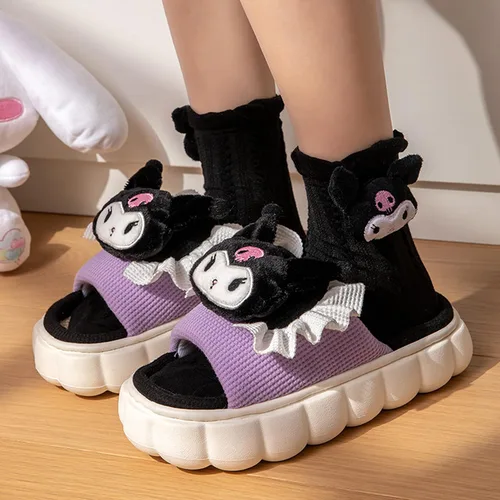 Vista 4 de Pantuflas Kawaii para mujer, zapatos de dibujos animados, cálidas, suaves, antideslizantes, ligeras, de lino, para el hogar