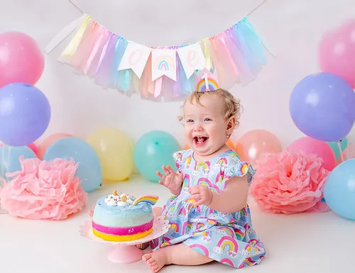 Vista 4 de Cartel para silla alta de arcoíris pastel, cartel de tul y cinta para silla de bebé de primer cumpleaños, decoraciones de arcoíris